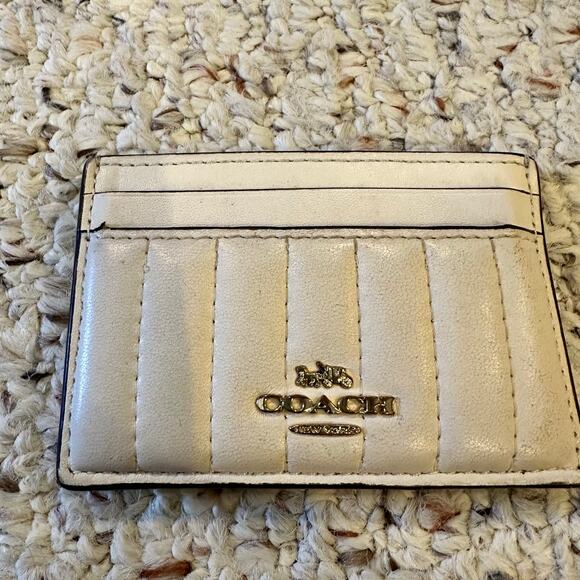 Coach Womens ID Slim Card Case Holder Wallet Linear Quilted Small Cream Travel - Picture 3 of 9